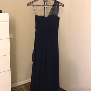 Long navy one shoulder dress